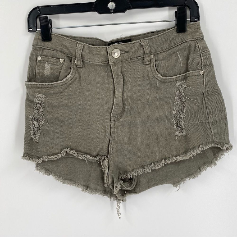 Cali Women’s Distressed Ultra High Rise Green Denim Booty Shorts size 9